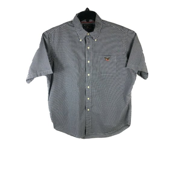 American Living Men's XL Short Sleeve Button Up Blue Check Cotton  Shirt 23 - Picture 1 of 4